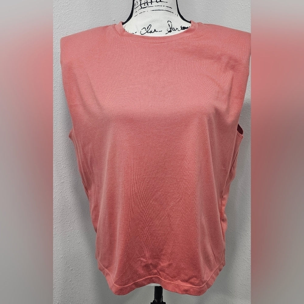 AllSaints Women’s Coni Tank Top S Pink Shoulder Pad Crewneck Sleeveless Shirt - Picture 2 of 14